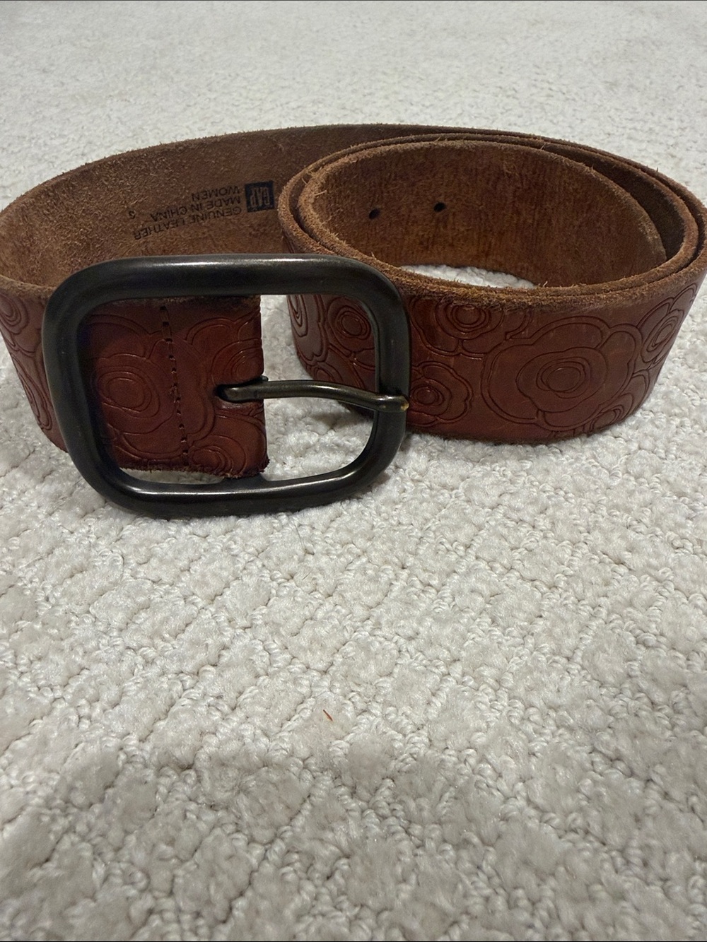 GAP Brown Embossed Leather Belt with Dark Metal Buckle